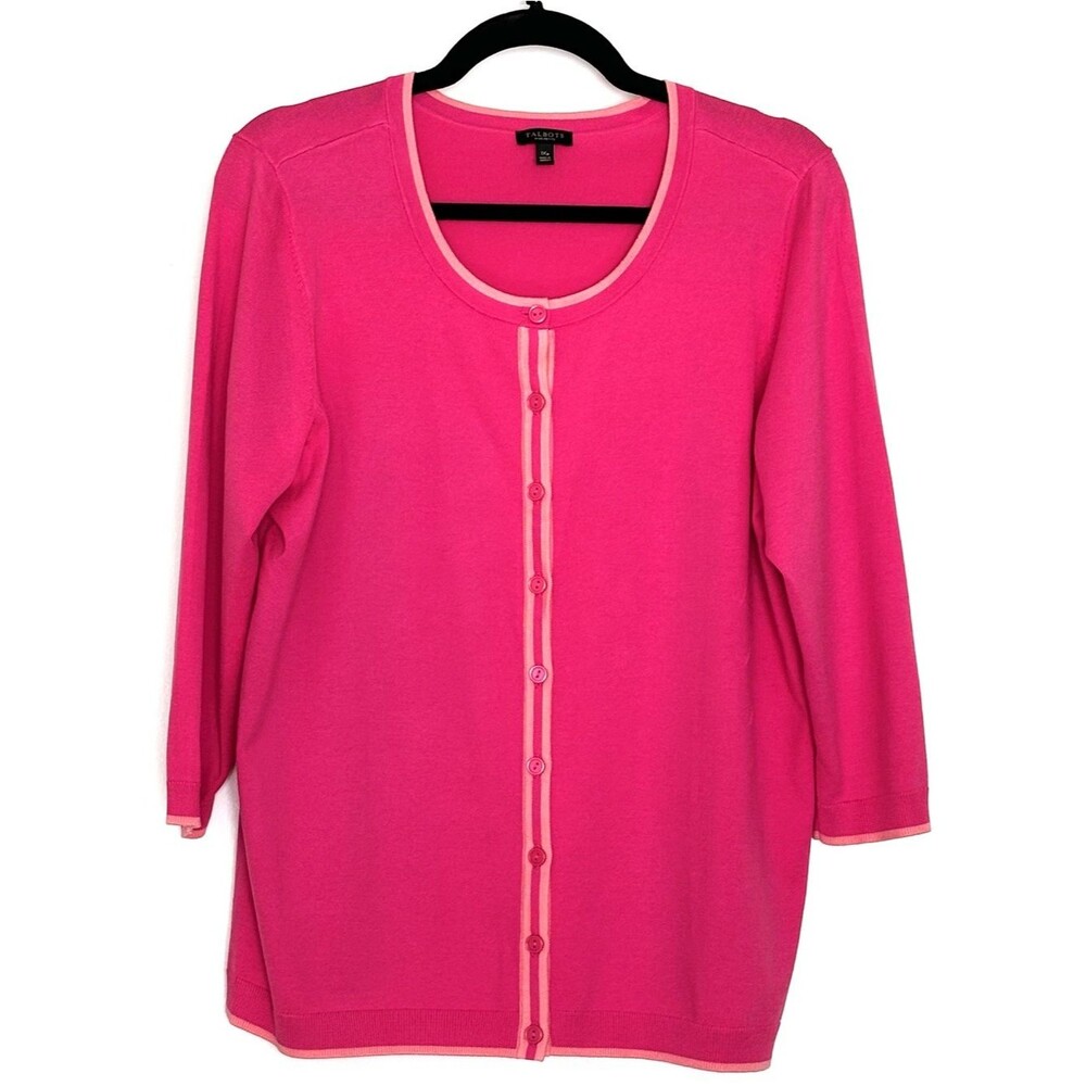 Talbots Charming Cardigan Bi-Color Tipped Fuchsia Peach Size 1XP